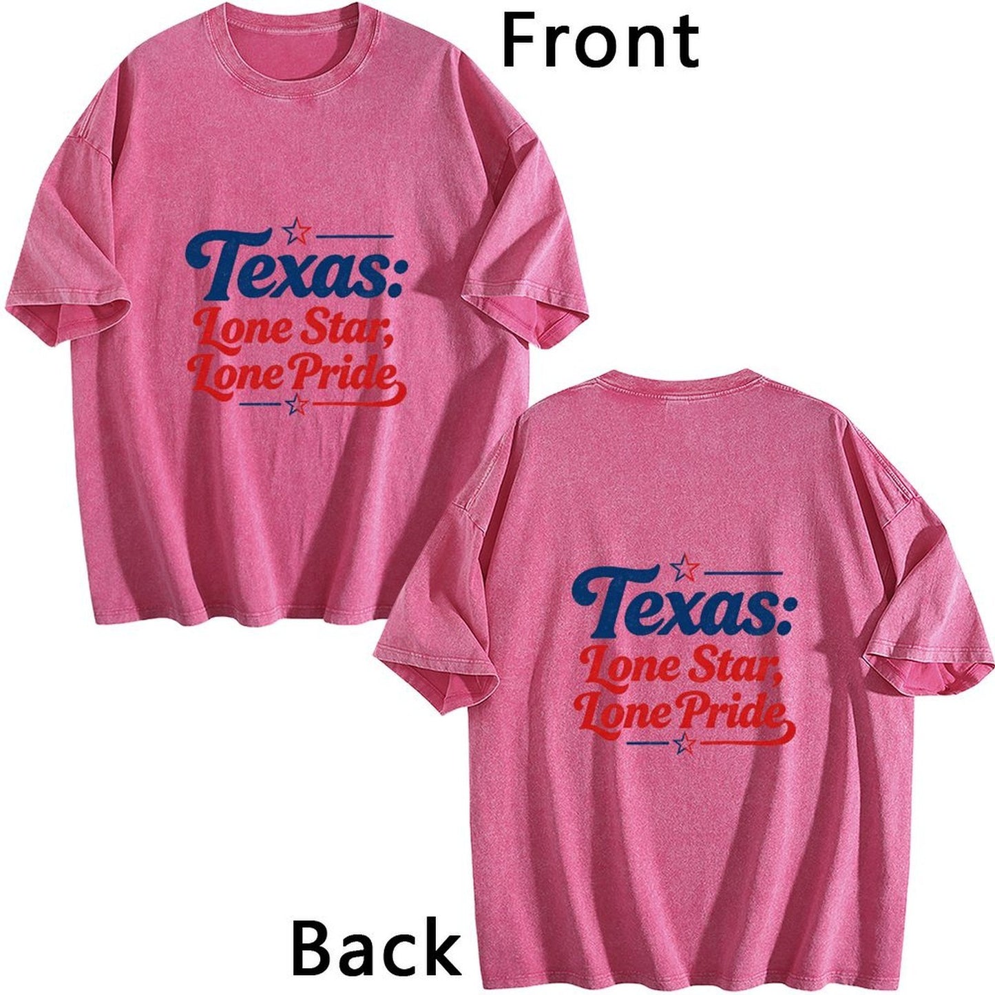 230g Pure Cotton Double-sided Print Adult's USA 250th. Texas Pride Graphic Washed T-Shirt, Casual Cotton Tee for Daily Wear