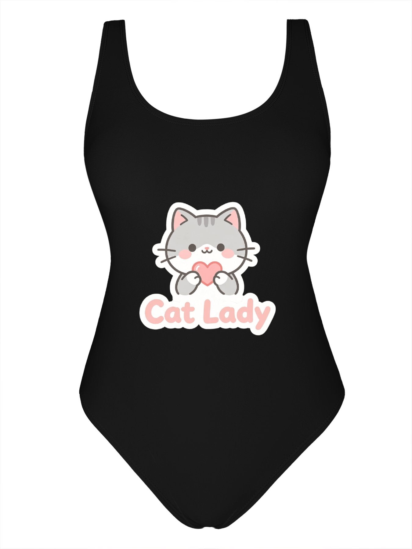 Unique "Cat Lady" Graphic One Piece Swimsuit, Trendy Outfit for Beach Pool & Vacation