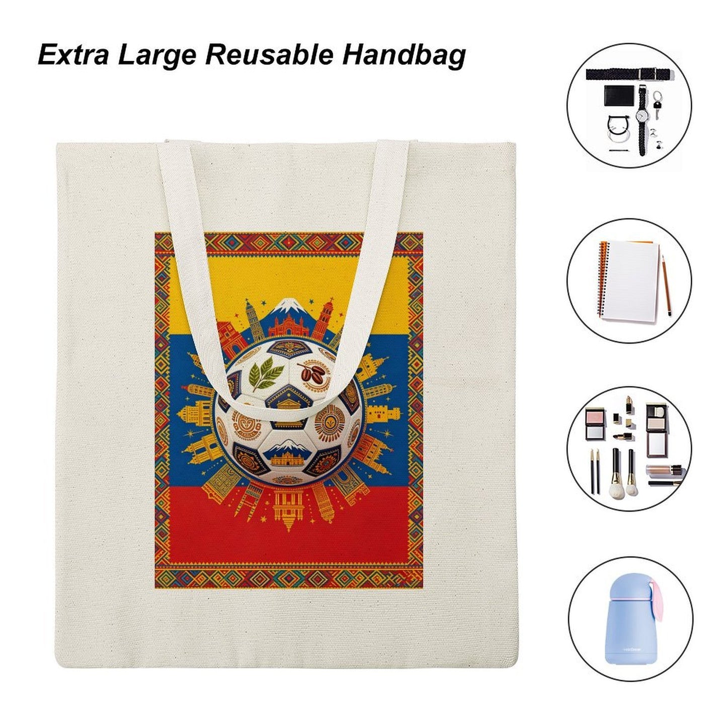 34x40cm World Cup Colombia Canvas Tote Bag, Practical Daily Use Carry Bag,Fashion Eco-Friendly Tote for Outdoor
