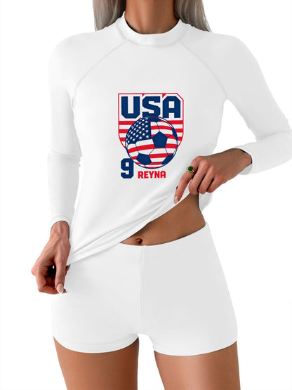 Printed Surf Wear Set, World Cup 2026 USA Graphic Customize Comfort Stretchy Bathing Suit for Ladies Outdoor Water Sports