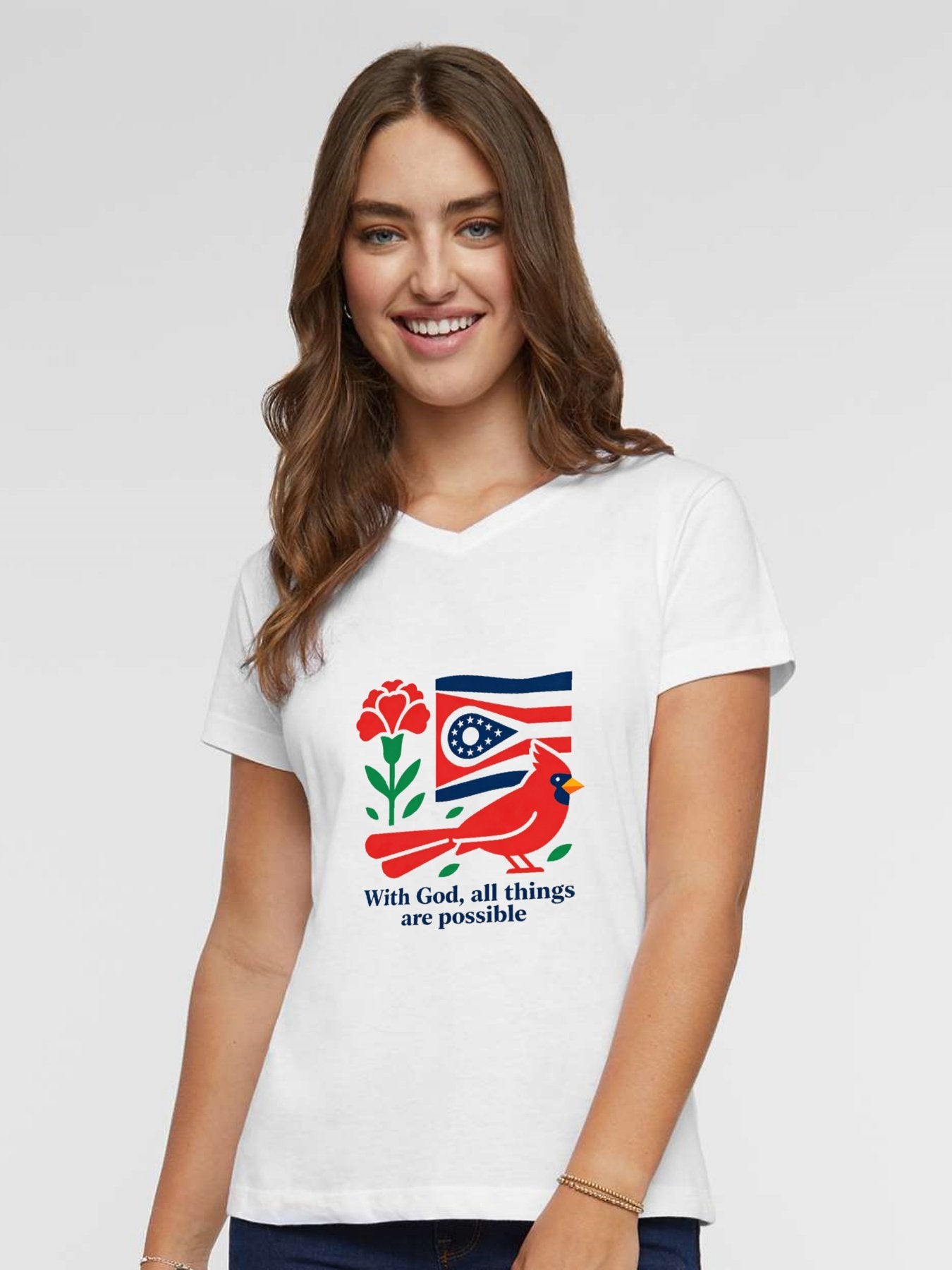 Pure Cotton V-neck Women's USA250th. State Pride Graphic T-Shirt, USA Casual Cotton Tee