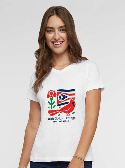 Pure Cotton V-neck Women's USA250th. State Pride Graphic T-Shirt, USA Casual Cotton Tee