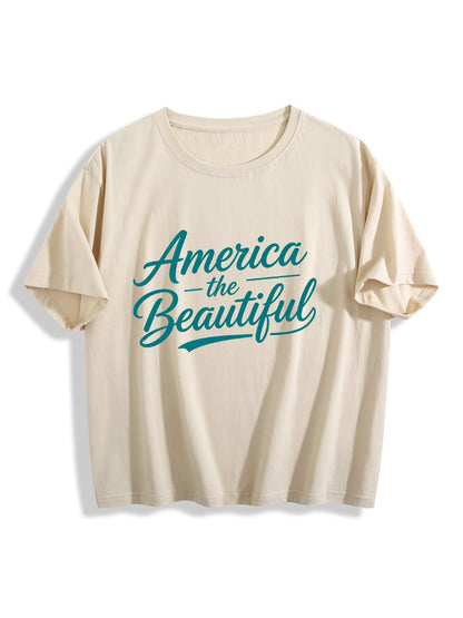 180g Pure Cotton Women's USA 250th. "America the Beautiful" Graphic T-Shirt,  Casual Cotton Tee for Daily Wear