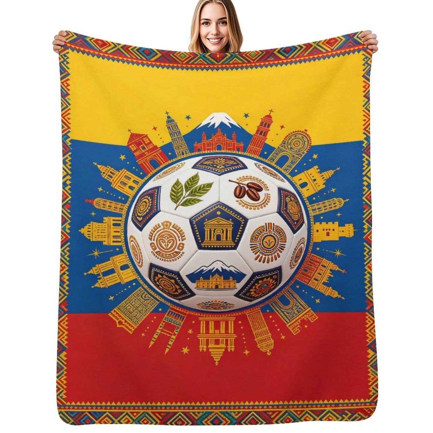30"x40" 280gsm Flannel + 220gsm Sherpa Fleece Blanket World Cup Colombia Graphic Blanket, Soft Cover for Daily Use