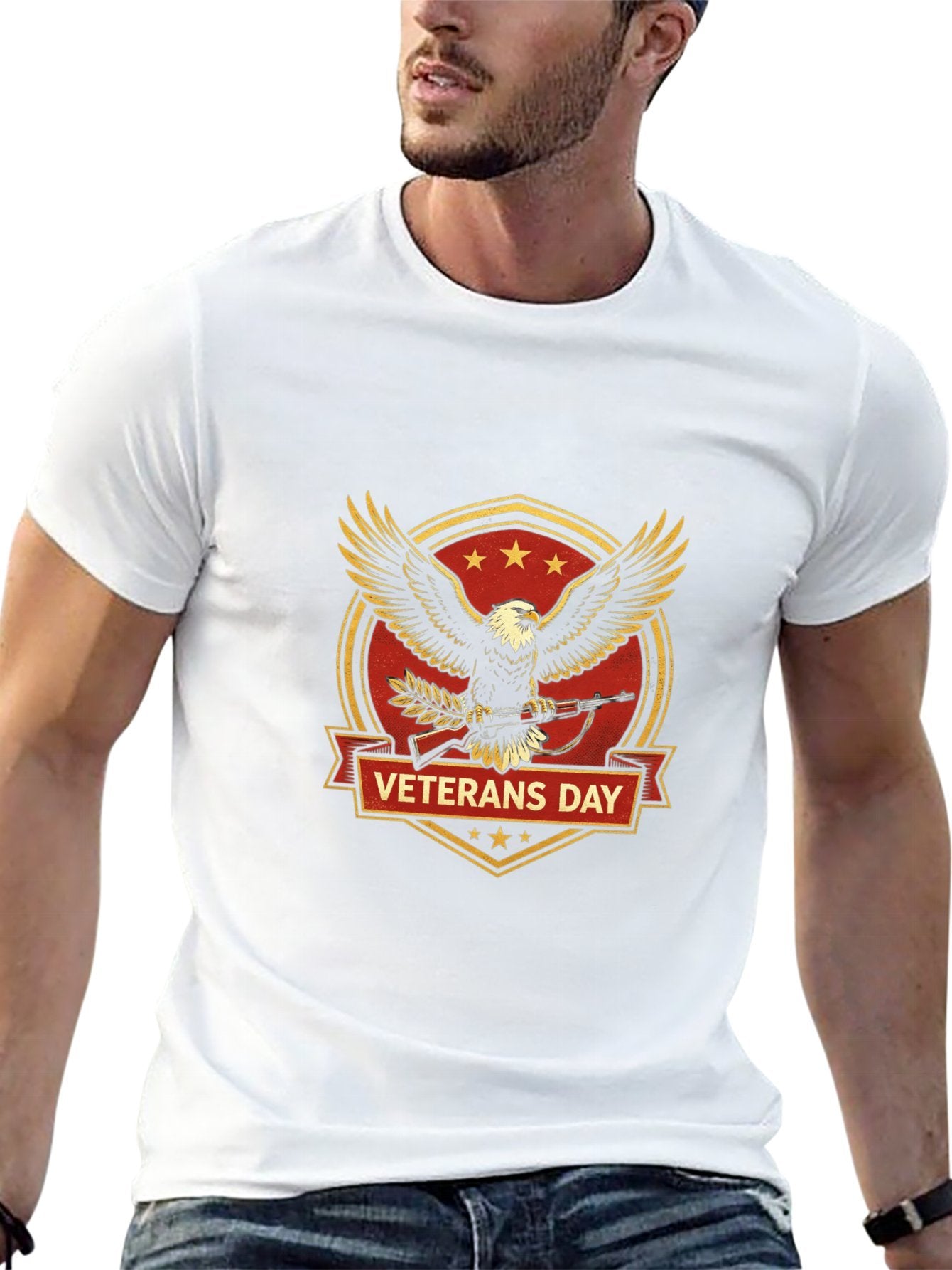 180g Pure Cotton Men's and Women's Patriotic "Veterans Day" Graphic T-Shirt, USA Casual Cotton Tee