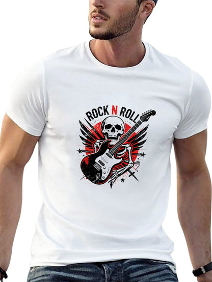 180g Pure Cotton Men's and Women's  "ROCK N ROLL" Graphic T-Shirt, USA Casual Cotton Tee