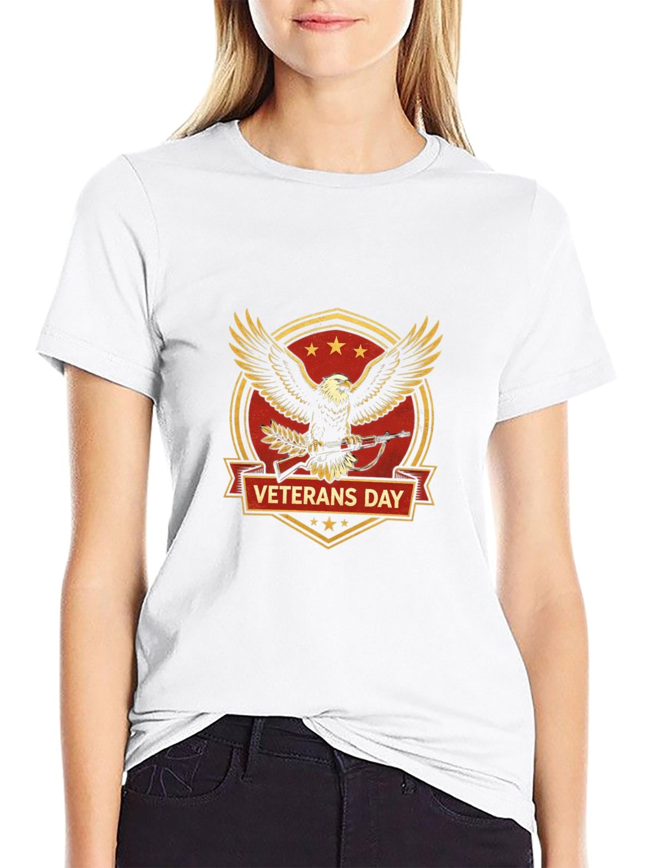 180g Pure Cotton Men's and Women's Patriotic "Veterans Day" Graphic T-Shirt, USA Casual Cotton Tee