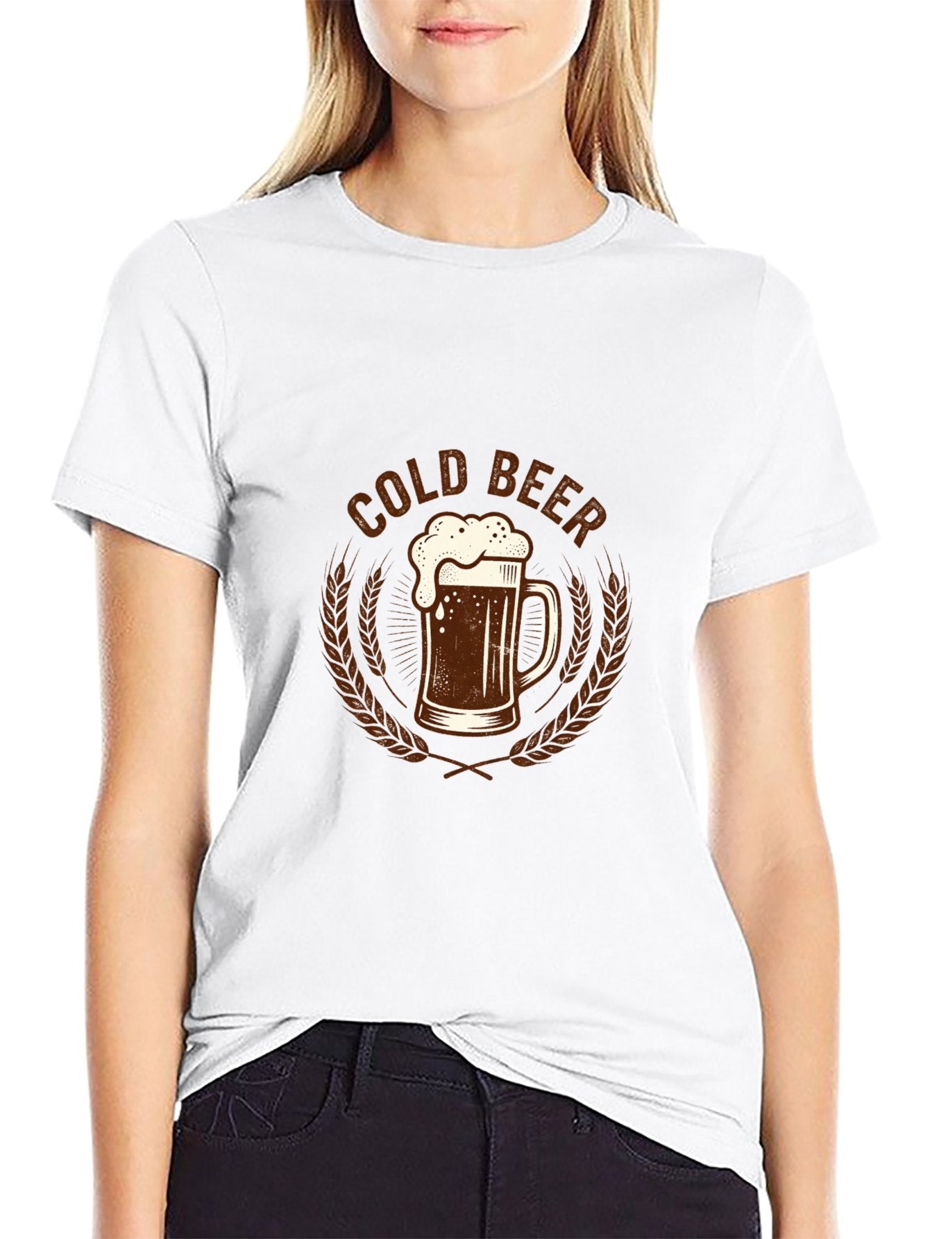 180g Pure Cotton Men's and Women's Summer "COLD BEER" Graphic T-Shirt, USA Casual Cotton Tee