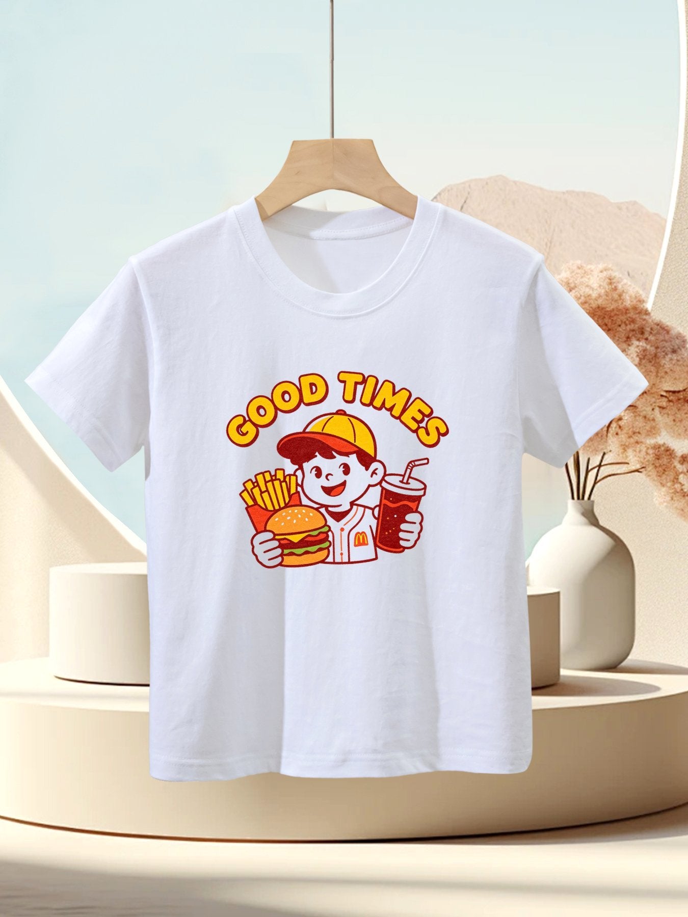 180g Pure Cotton Kid's "Good Times" Graphic T-Shirt, Casual Cotton Tee for Daily Wear