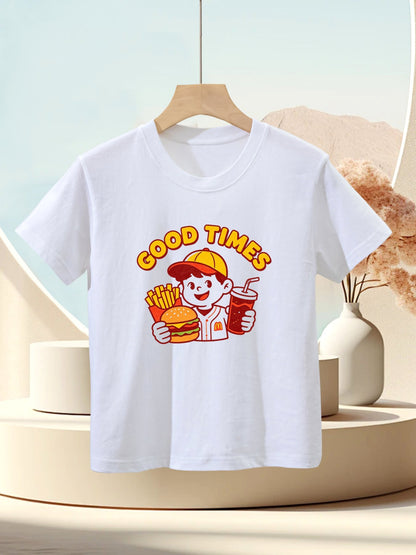 180g Pure Cotton Kid's "Good Times" Graphic T-Shirt, Casual Cotton Tee for Daily Wear