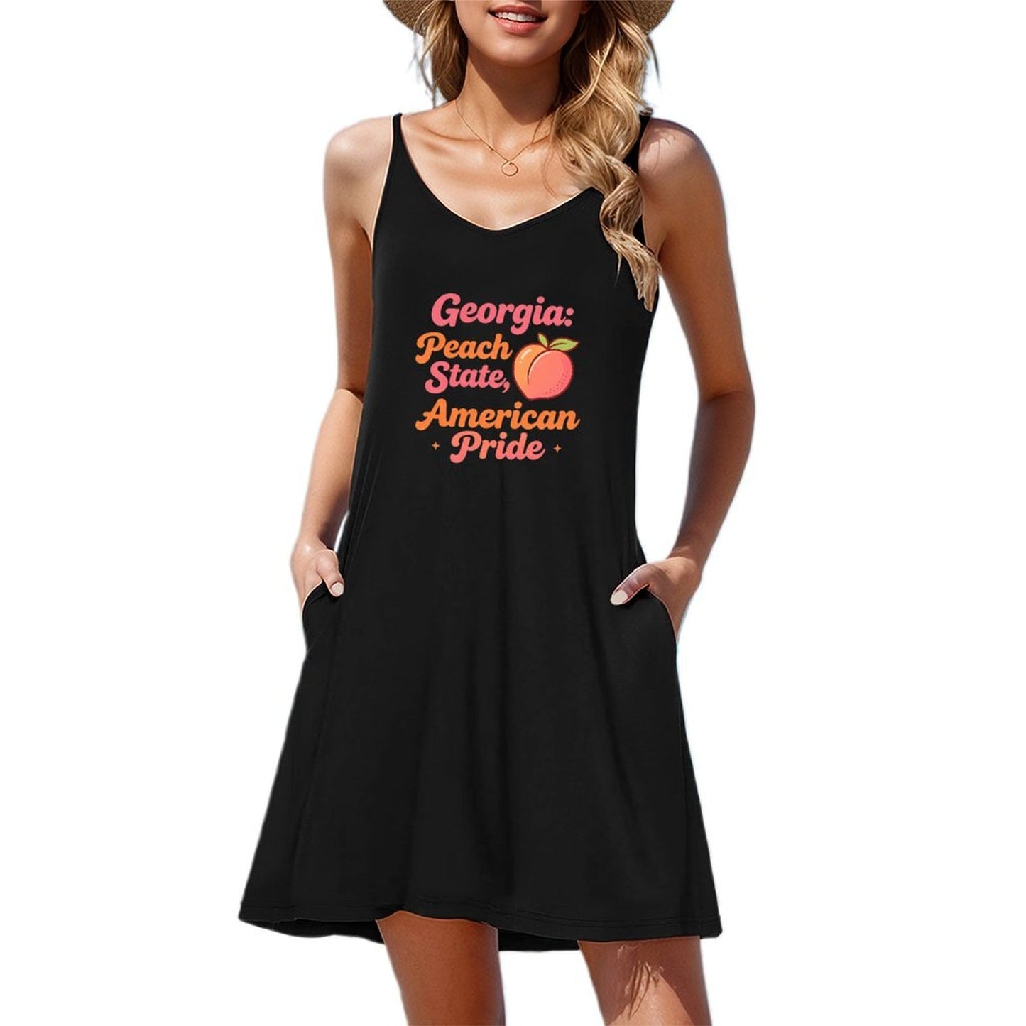 Women's Graphic Strap Dress, Casual Sleeveless Summer Dress with USA 250th. State Pride Graphic Printed