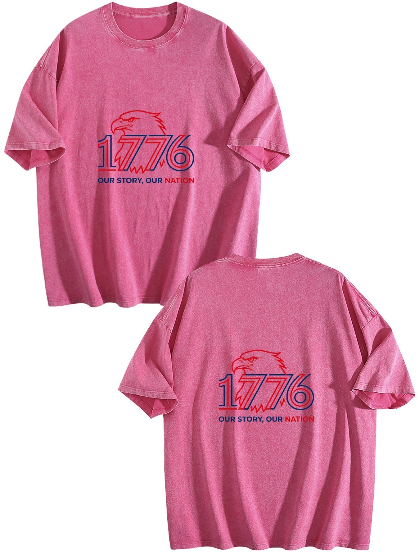 230g Pure Cotton Double-sided Print Adult's USA 250th "1776" Graphic Washed T-Shirt, Casual Cotton Tee for Daily Wear