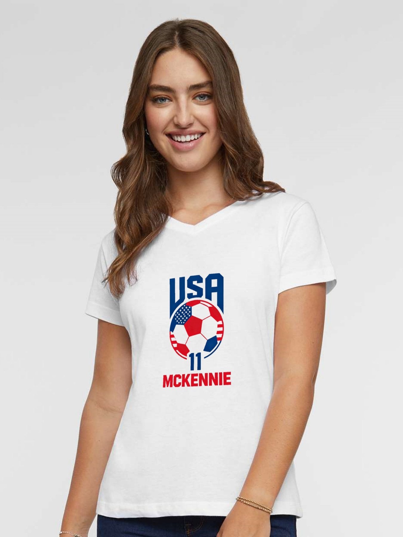 Pure Cotton V-neck Women's World Cup 2026 USA Graphic T-Shirt, USA Casual Cotton Tee