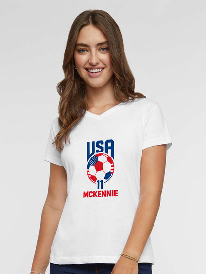 Pure Cotton V-neck Women's World Cup 2026 USA Graphic T-Shirt, USA Casual Cotton Tee