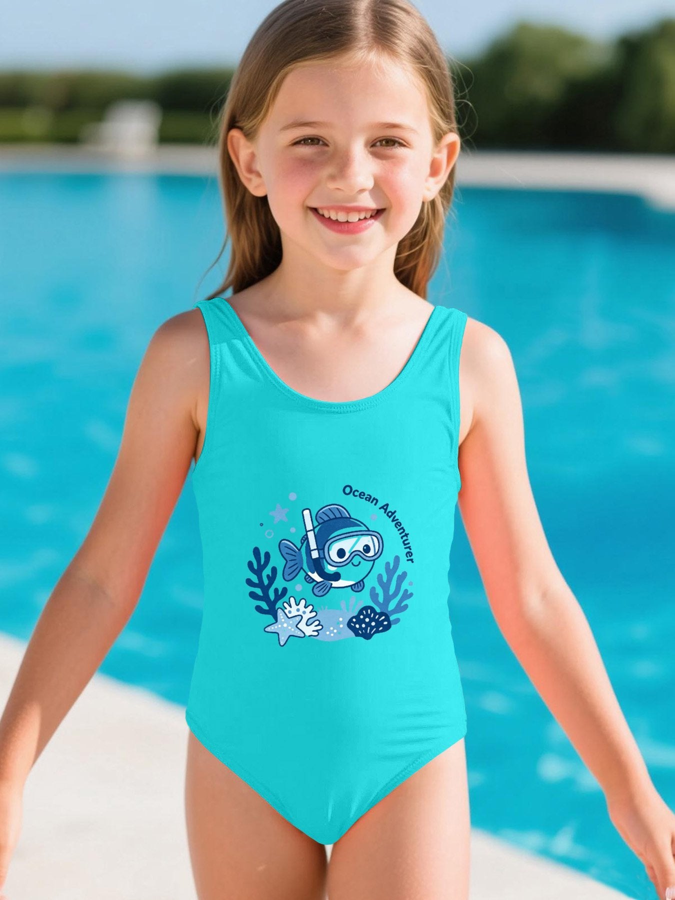 Cute Graphic One Piece Swimsuit for Girls, Perfect Summer Vacation Bathing Suit