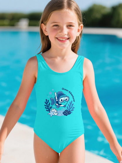 Cute Graphic One Piece Swimsuit for Girls, Perfect Summer Vacation Bathing Suit