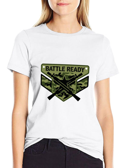 180g Pure Cotton Men's and Women's  Patrotic  "Battle Ready" Graphic T-Shirt, USA Casual Cotton Tee