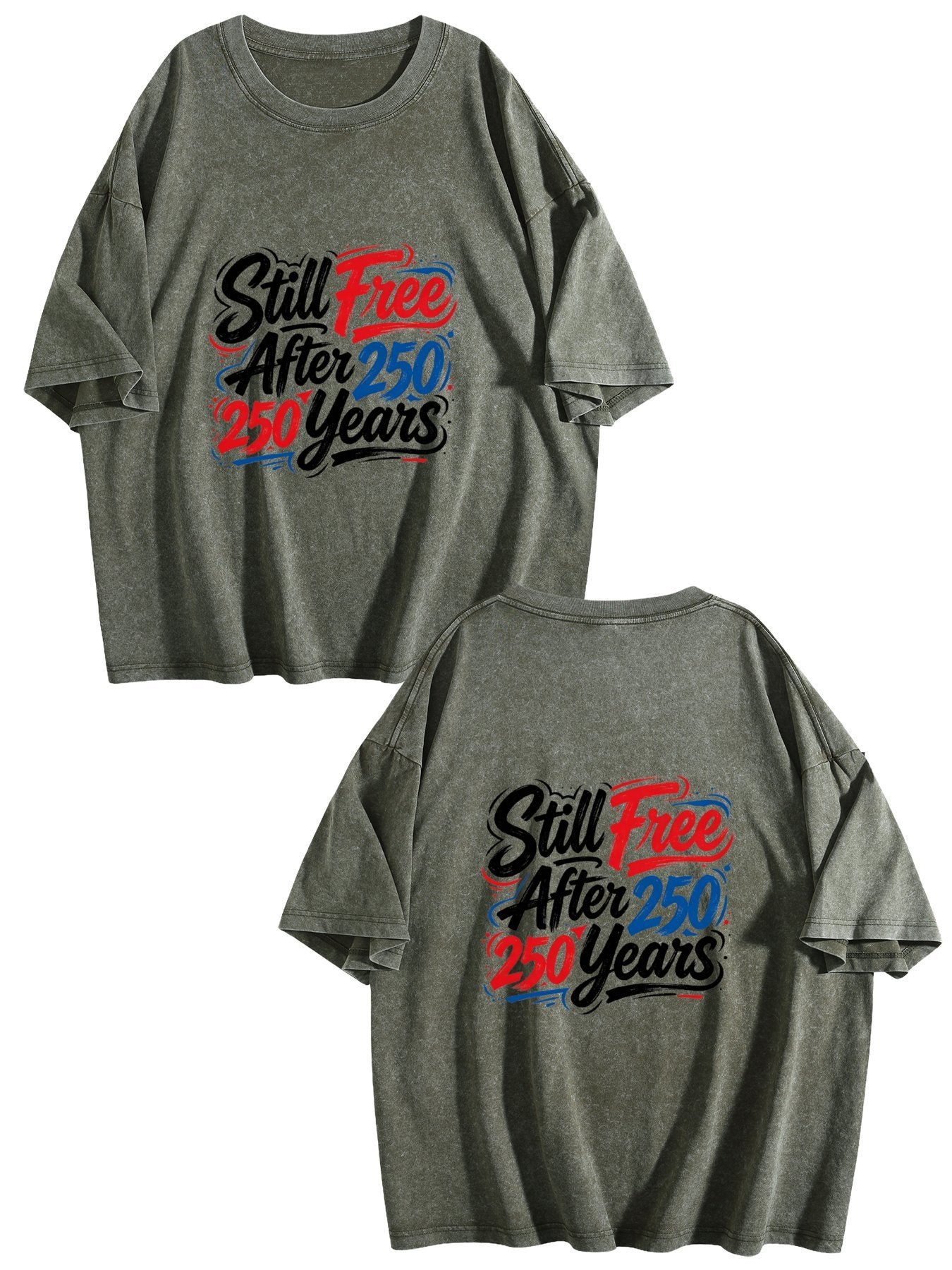 230g Pure Cotton Double-sided Print Adult's America 250th. Graphic Washed T-Shirt, Casual Cotton Tee for Daily Wear
