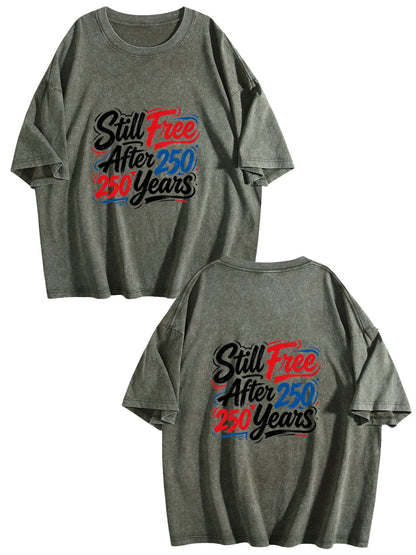 230g Pure Cotton Double-sided Print Adult's America 250th. Graphic Washed T-Shirt, Casual Cotton Tee for Daily Wear