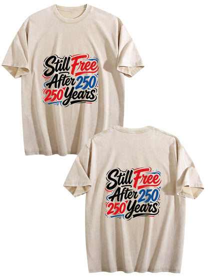 230g Pure Cotton Double-sided Print Adult's America 250th. Graphic Washed T-Shirt, Casual Cotton Tee for Daily Wear