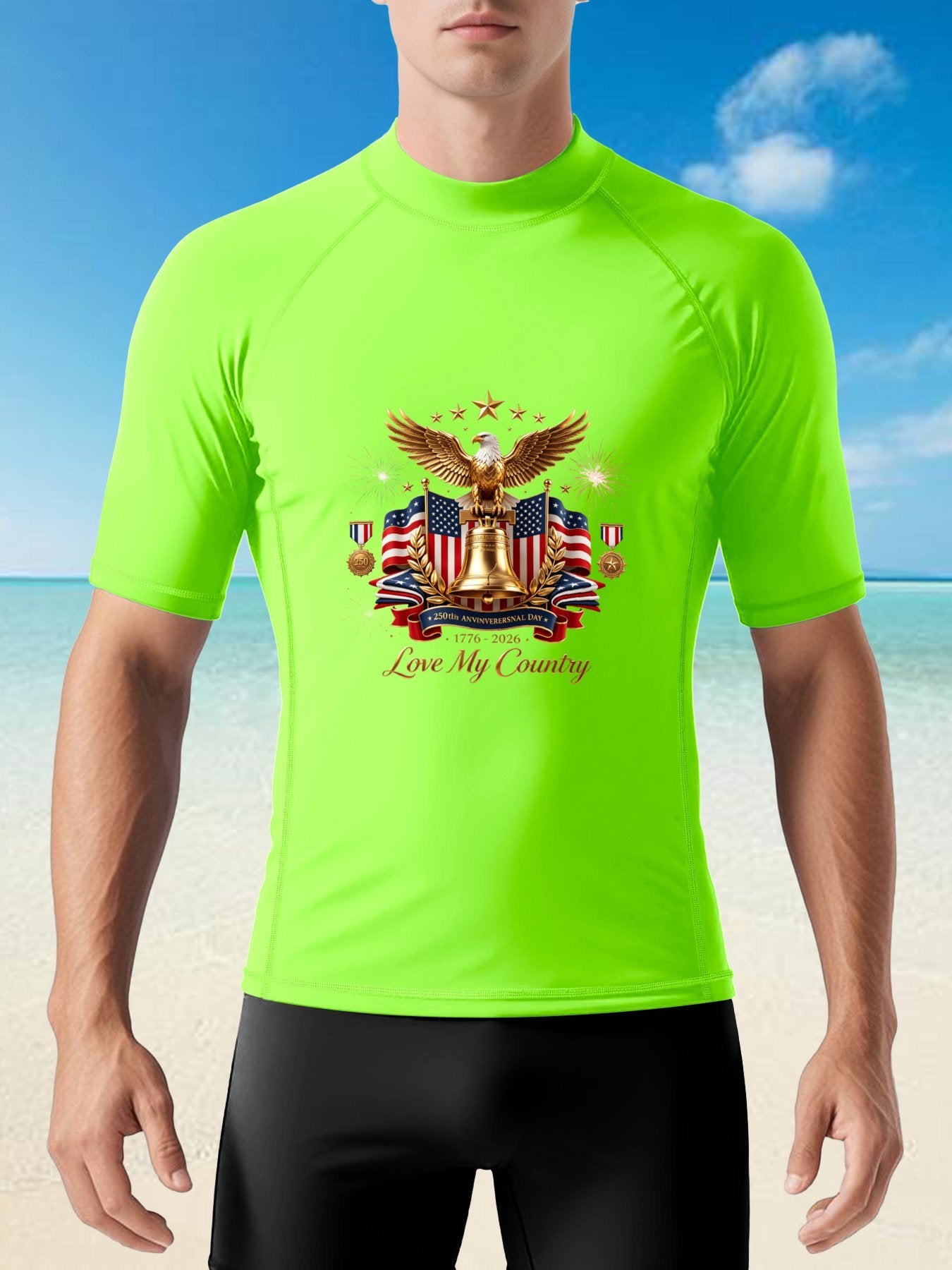 Retro Surf Graphic Suit, USA 250th. "Love My Country" Graphic Comfortable Water Sport Outfit as Gift for Men
