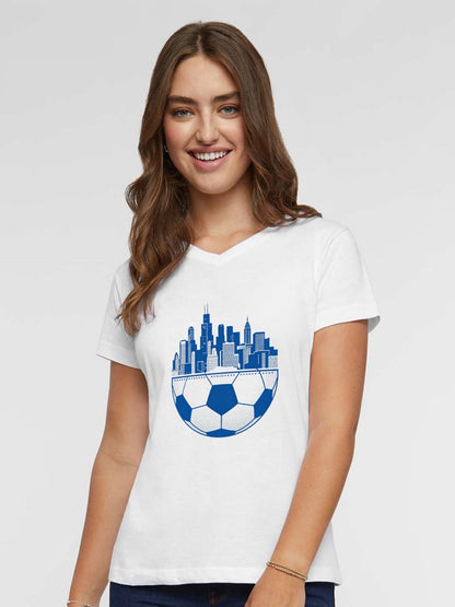 Pure Cotton V-neck Women's World Cup City Graphic T-Shirt, USA Casual Cotton Tee