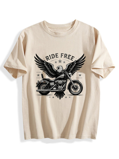 180g Pure Cotton Teenagers "Ride Free" Graphic Casual Cotton Tee for Boys Girls