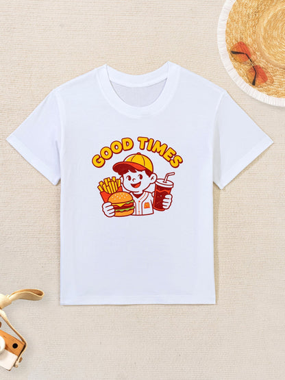 180g Pure Cotton Kid's "Good Times" Graphic T-Shirt, Casual Cotton Tee for Daily Wear