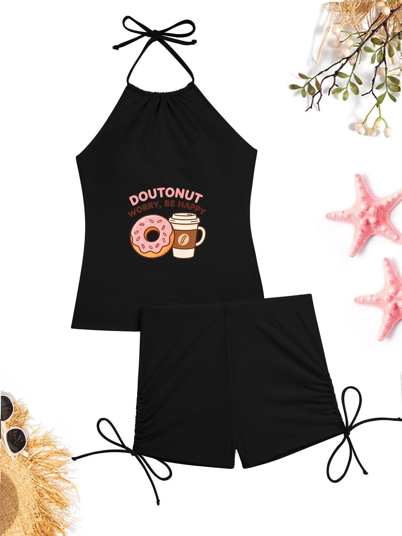 Cute Graphic Swimsuit Set, Women's Two Piece Bathing Suit for Beach & Vacation