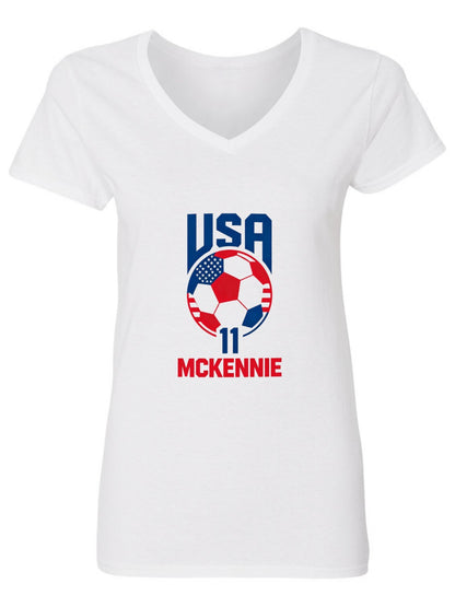 Pure Cotton V-neck Women's World Cup 2026 USA Graphic T-Shirt, USA Casual Cotton Tee