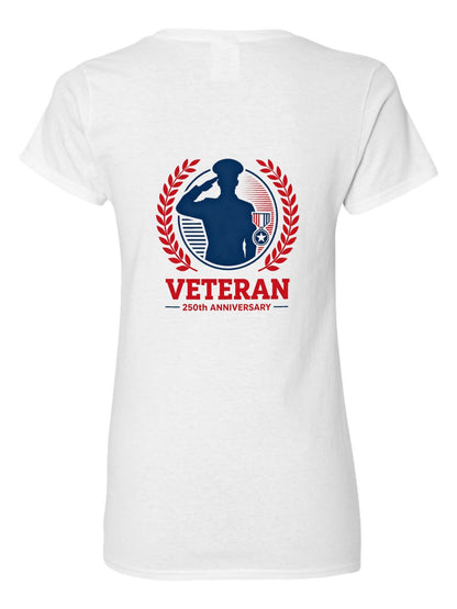 Pure Cotton V-neck Women's USA 250th. Patriotic "Veteran" Graphic T-Shirt, USA Casual Cotton Tee
