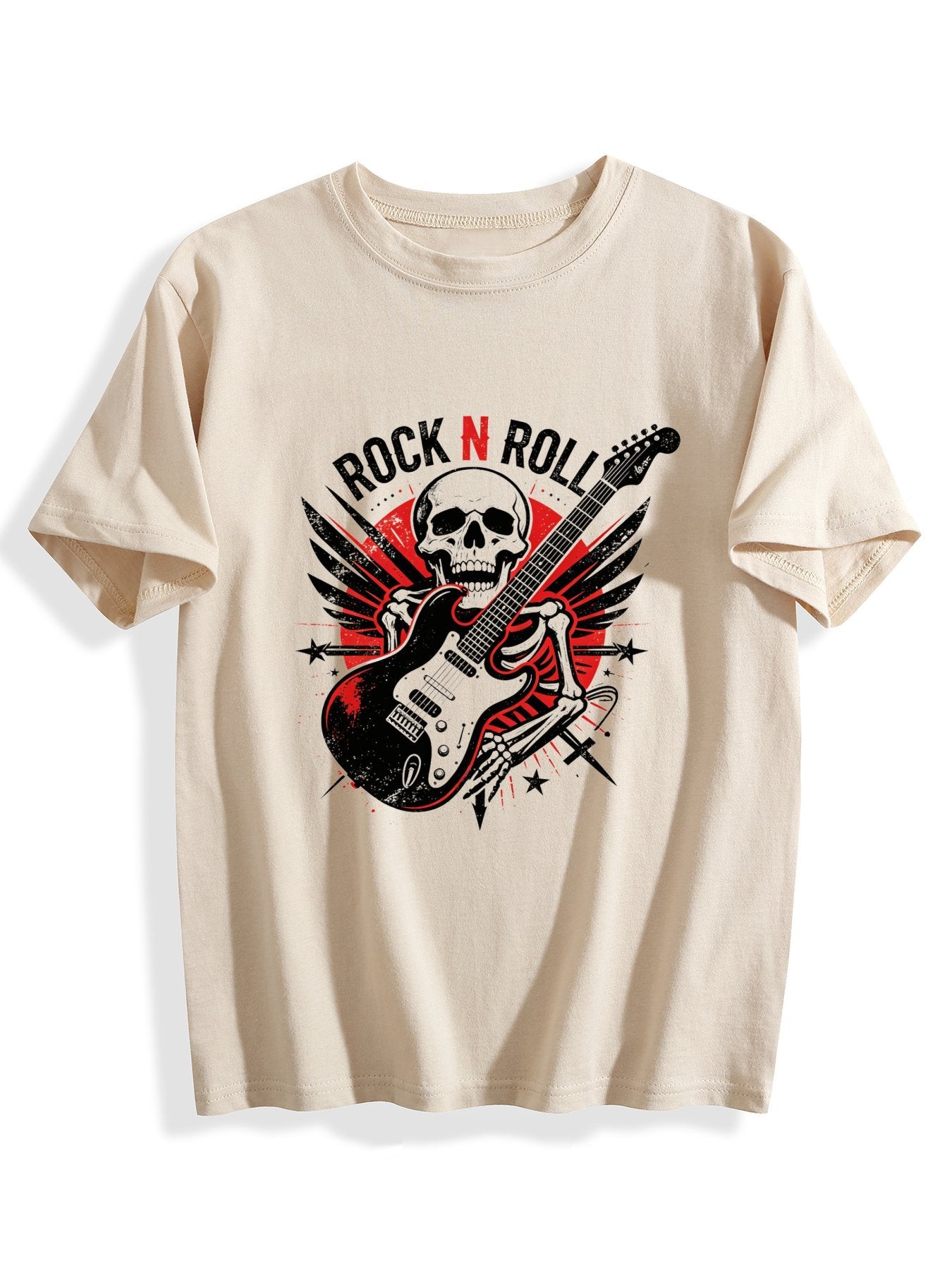 180g Pure Cotton Teenagers "ROCK N ROLL" Graphic Casual Cotton Tee for Boys Girls