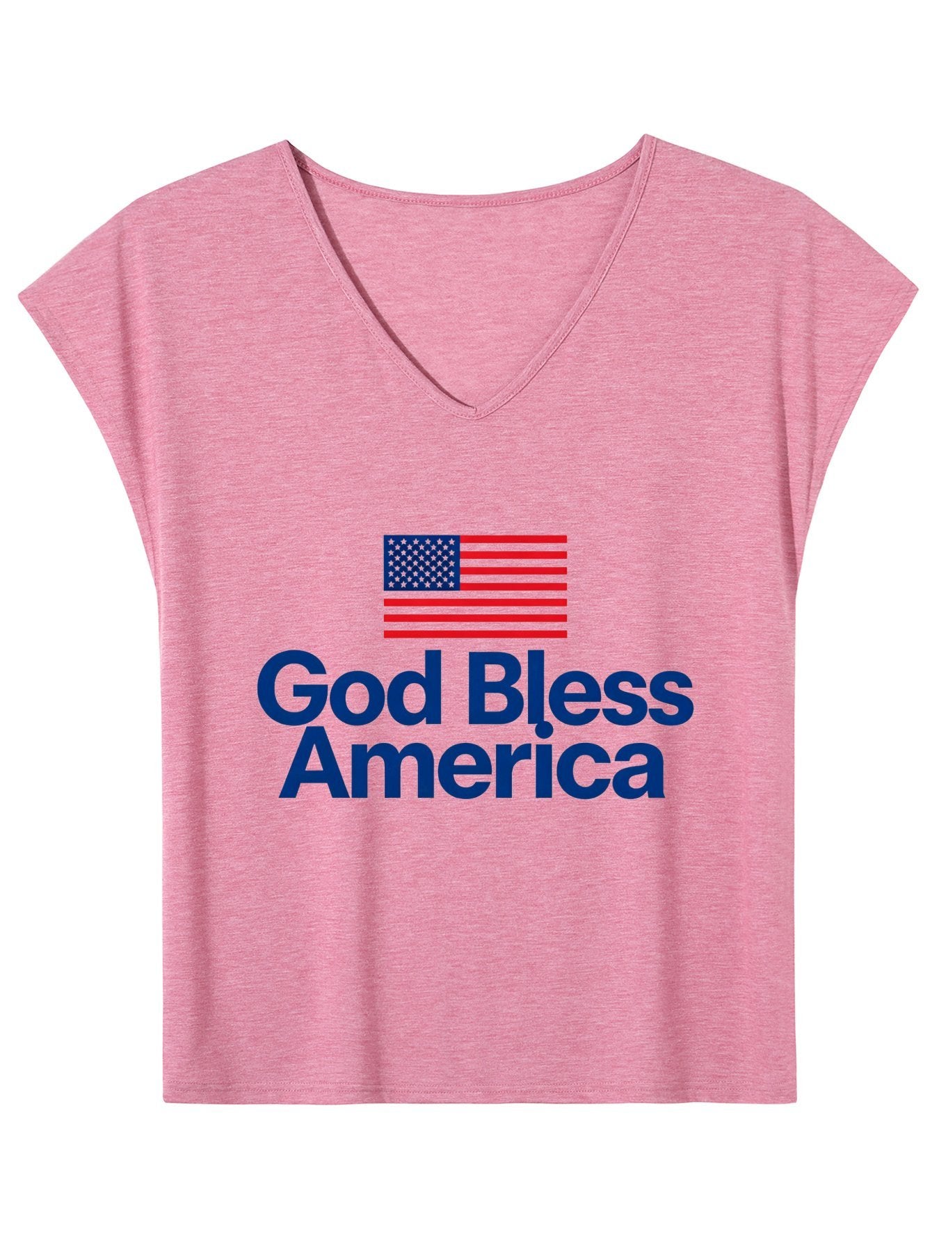 V-neck Sleeveless T-Shirt, Women's USA 250th.  "God Bless America" Graphic T-Shirt, USA Casual Cotton Tee