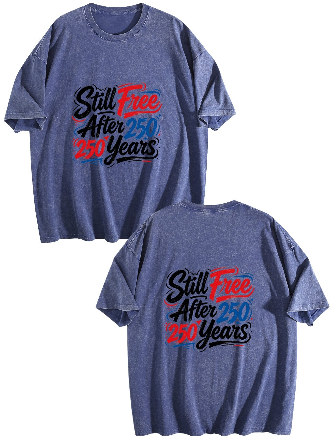 230g Pure Cotton Double-sided Print Adult's America 250th. Graphic Washed T-Shirt, Casual Cotton Tee for Daily Wear