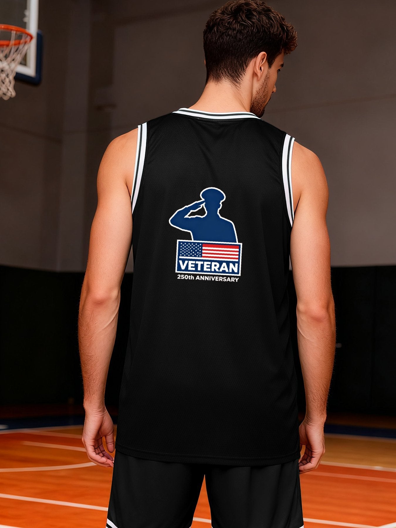 Custom Adult Basketball Jersey Personalized Print Basketball Top, USA 250th. Veteran Graphic