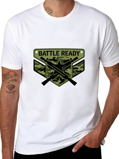 180g Pure Cotton Men's and Women's  Patrotic  "Battle Ready" Graphic T-Shirt, USA Casual Cotton Tee