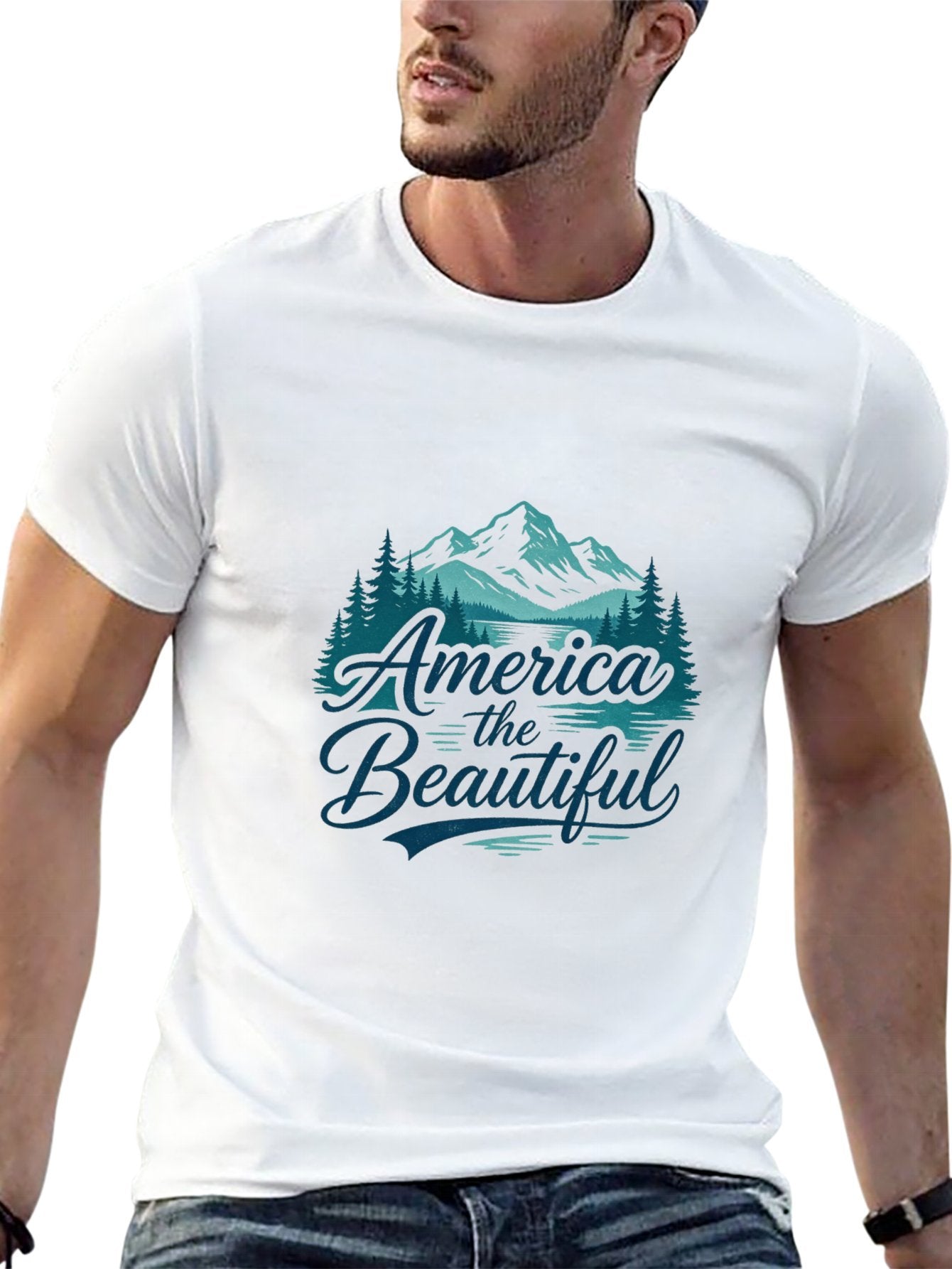 180g Pure Cotton Men's and Women's USA 250th. "America the Beautiful" Graphic T-Shirt, USA Casual Cotton Tee