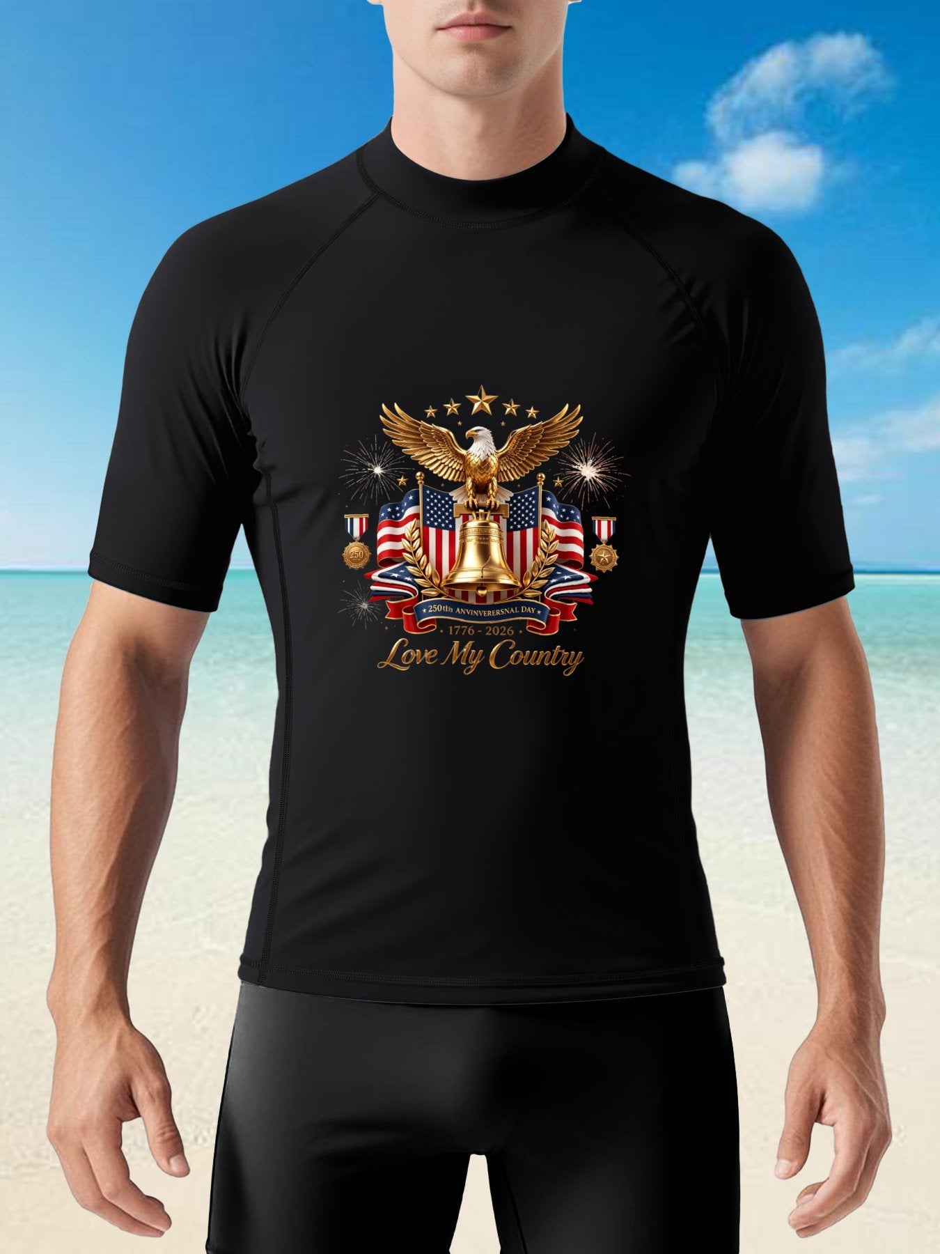 Retro Surf Graphic Suit, USA 250th. "Love My Country" Graphic Comfortable Water Sport Outfit as Gift for Men
