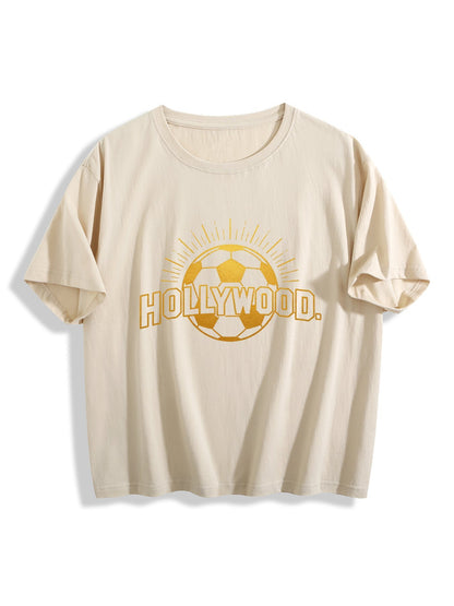 180g Pure Cotton Women's World Cup City "HollyWood" Graphic T-Shirt,  Casual Cotton Tee for Daily Wear