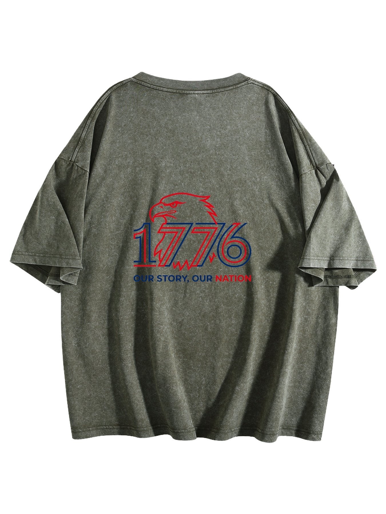 230g Pure Cotton Double-sided Print Adult's USA 250th "1776" Graphic Washed T-Shirt, Casual Cotton Tee for Daily Wear