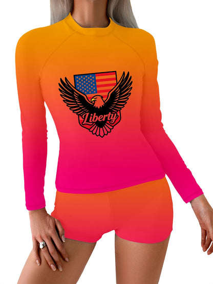 Printed Surf Wear Set, USA 250th. Graphic Customize Comfort Stretchy Bathing Suit for Ladies Outdoor Water Sports