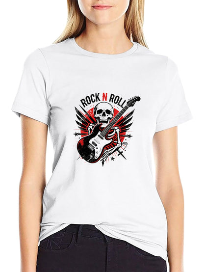 180g Pure Cotton Men's and Women's  "ROCK N ROLL" Graphic T-Shirt, USA Casual Cotton Tee