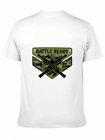 180g Pure Cotton Men's and Women's  Patrotic  "Battle Ready" Graphic T-Shirt, USA Casual Cotton Tee