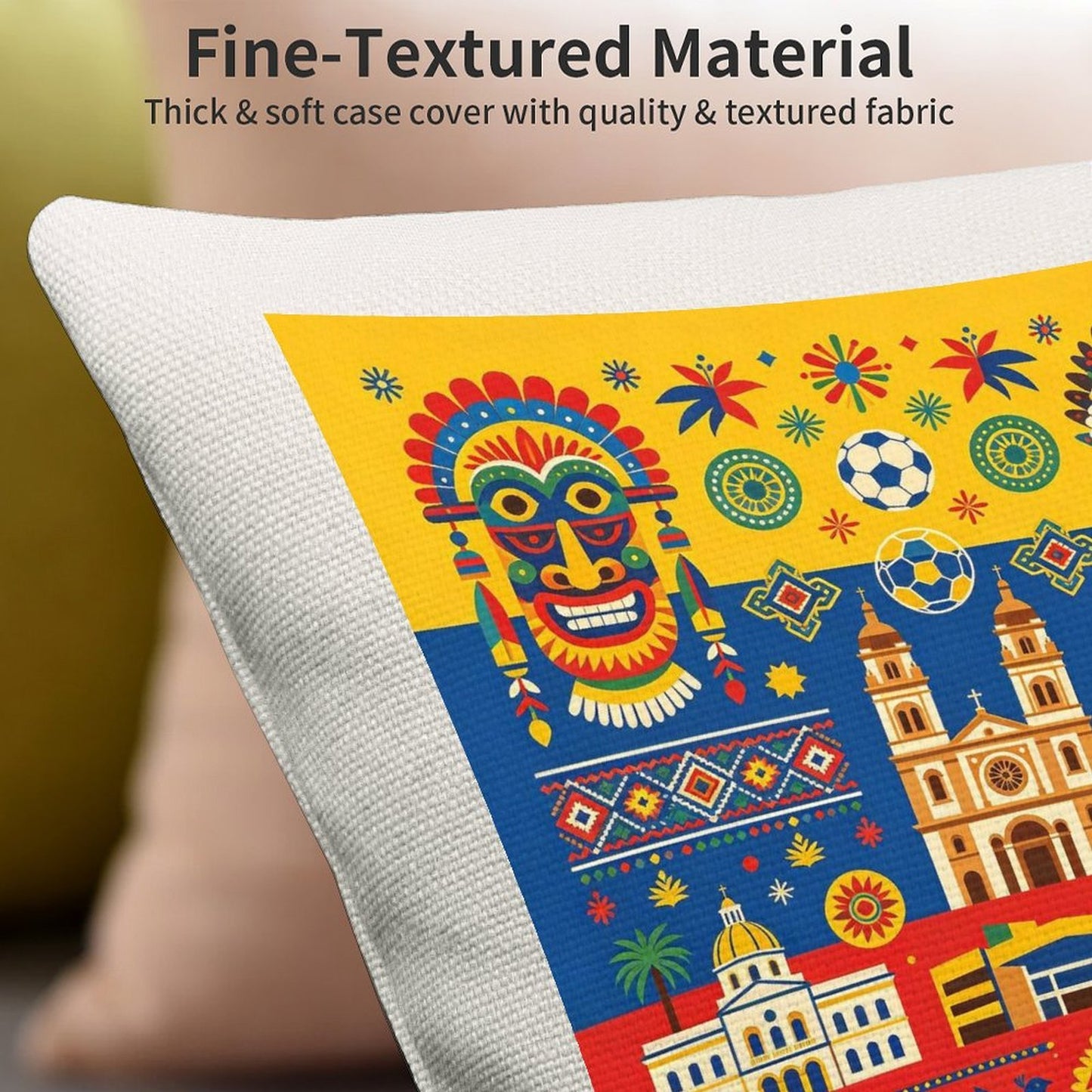 100% Polyester Pillowcase , World Cup Colombia Graphic Pillowcase with Unique Design, Perfect for Bedroom, Dorm and a Nice Gift