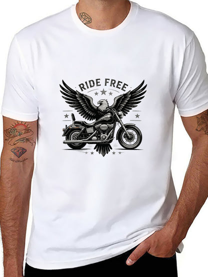 180g Pure Cotton Men's and Women's  "RIDE FREE" Graphic T-Shirt, USA Casual Cotton Tee