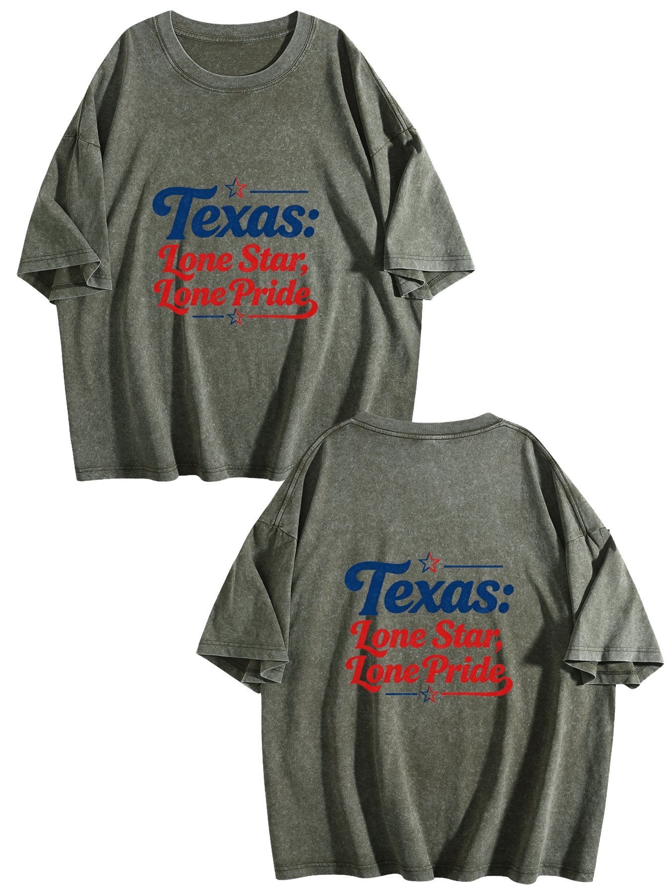 230g Pure Cotton Double-sided Print Adult's USA 250th. Texas Pride Graphic Washed T-Shirt, Casual Cotton Tee for Daily Wear