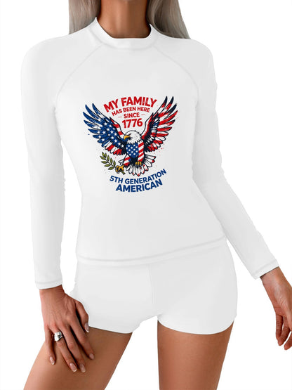 Printed Surf Wear Set, USA 250th. Family Legacy Graphic Customize Comfort Stretchy Bathing Suit for Ladies Outdoor Water Sports