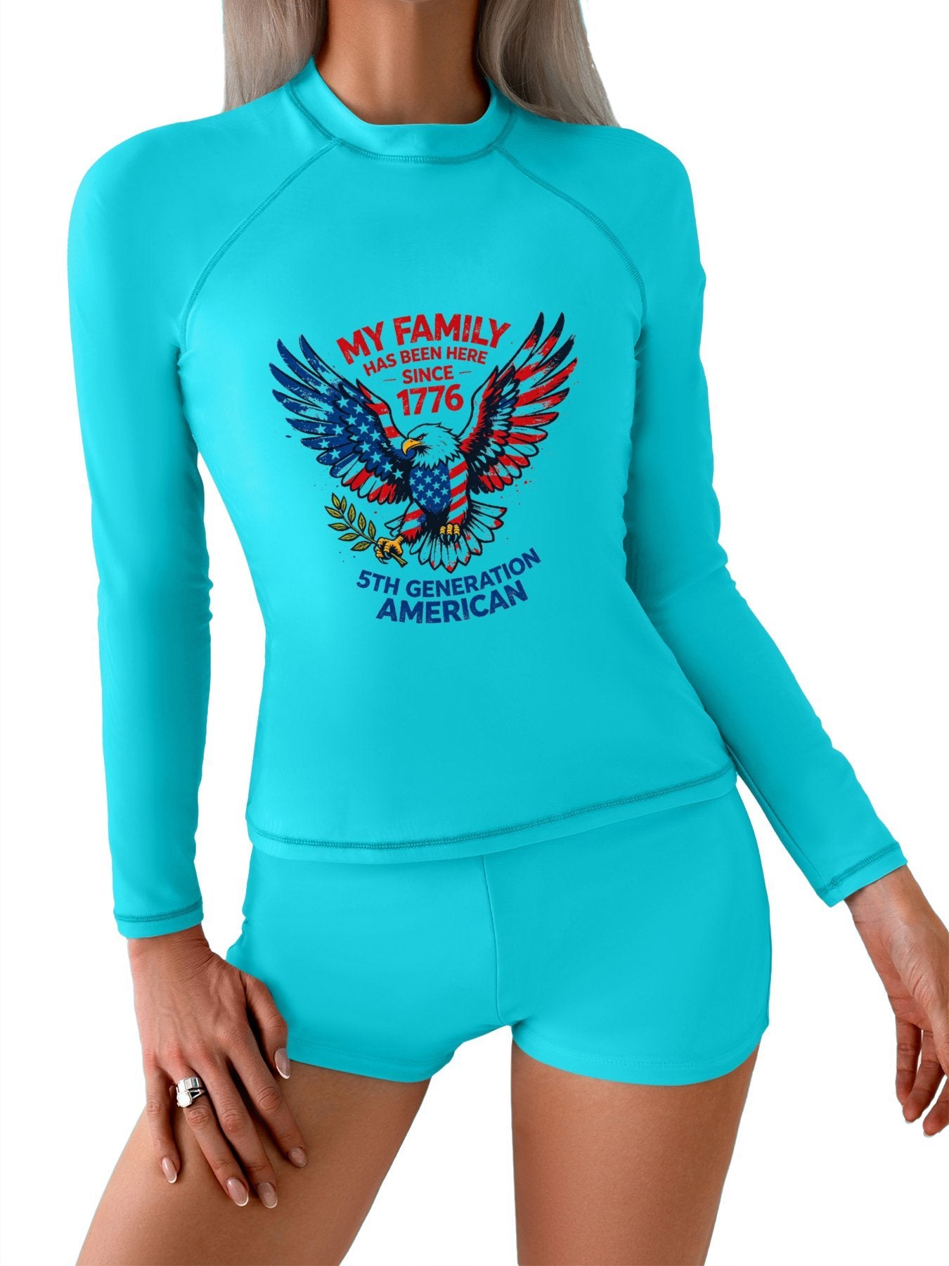 Printed Surf Wear Set, USA 250th. Family Legacy Graphic Customize Comfort Stretchy Bathing Suit for Ladies Outdoor Water Sports
