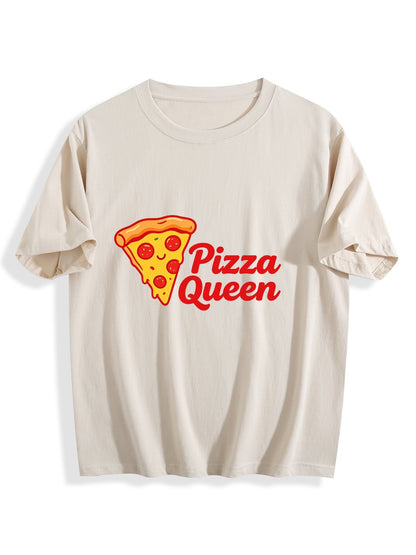 180g Pure Cotton Women's  "Pizza Queen" Graphic T-Shirt, USA Casual Cotton Tee